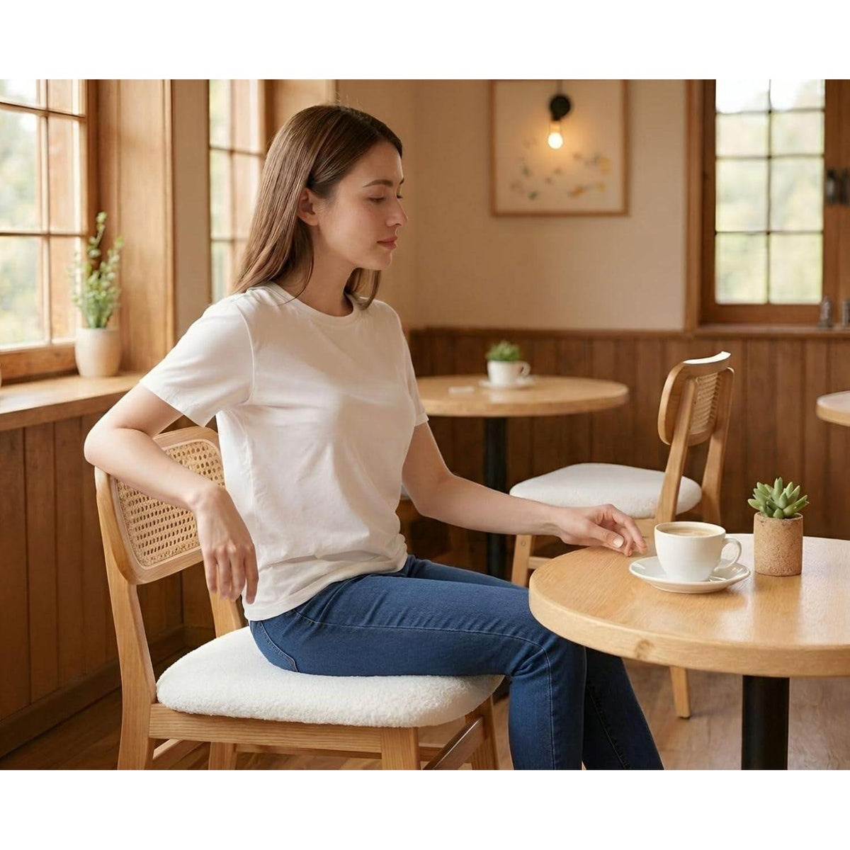 Esszimmerstühle 4er Set Kunstfell Rattan Beige