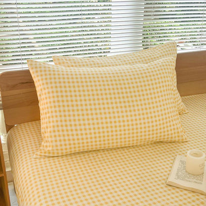 Gelbes Kariertes Bettwäsche-Set 155x220cm mit Kissenbezügen