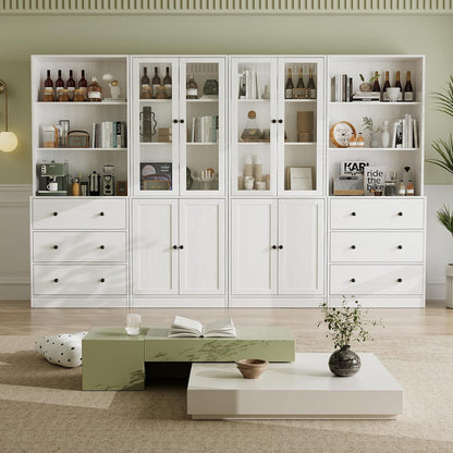5-stöckiges Bücherregal mit Glastüren – Weißes Vitrinenschrank-System