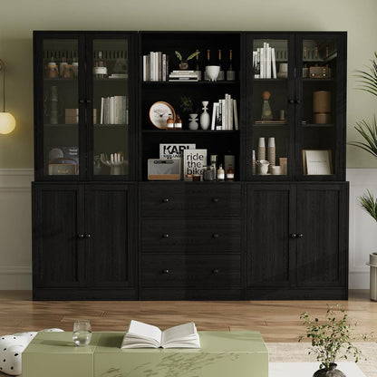 5-stöckiges Bücherregal mit Glastüren – 180cm Vitrine Schwarz