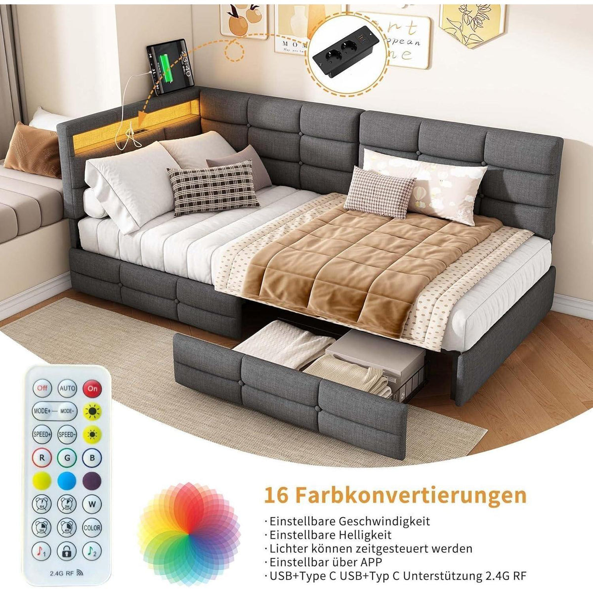 Schlafsofa 90x200/180x200 cm mit Lattenrost & Auszug