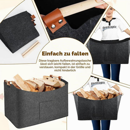 Holzkorb XXL 100L – Kaminholzkorb mit Griffen & Tasche