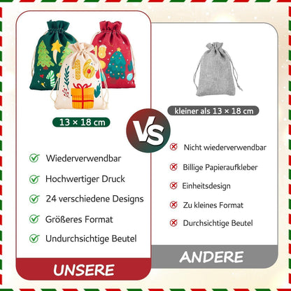 Adventskalender zum Befüllen – 24 Stoffbeutel mit Holzklammern & Seil
