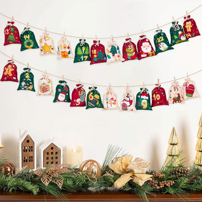 Adventskalender zum Befüllen – 24 Stoffbeutel mit Holzklammern & Seil