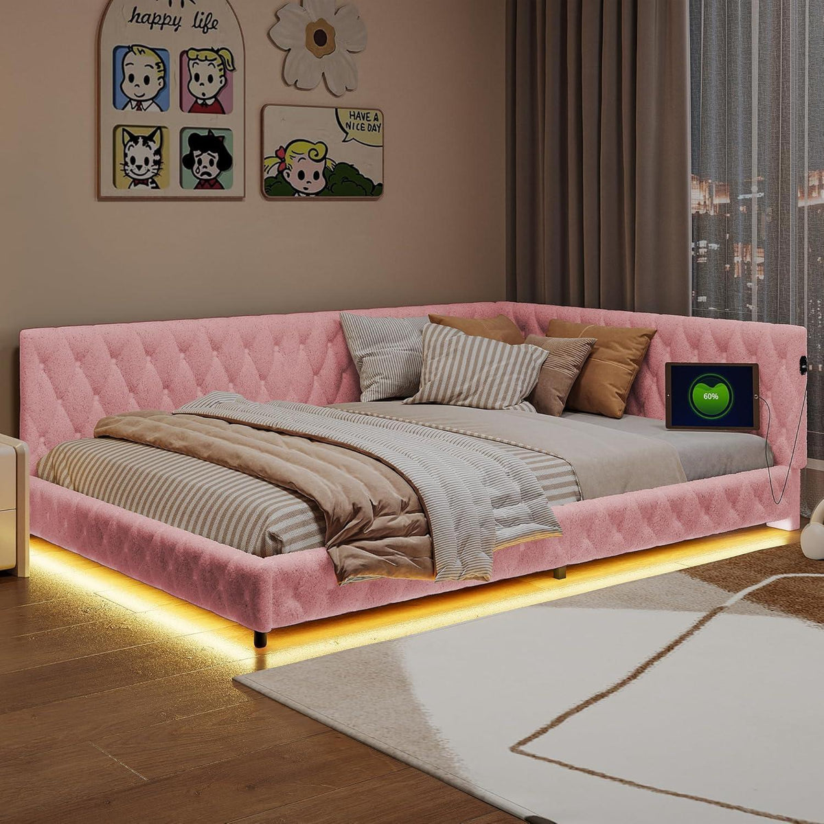 Ausziehbares Schlafsofa 90/180 x 200 cm Rosa mit Lattenrost