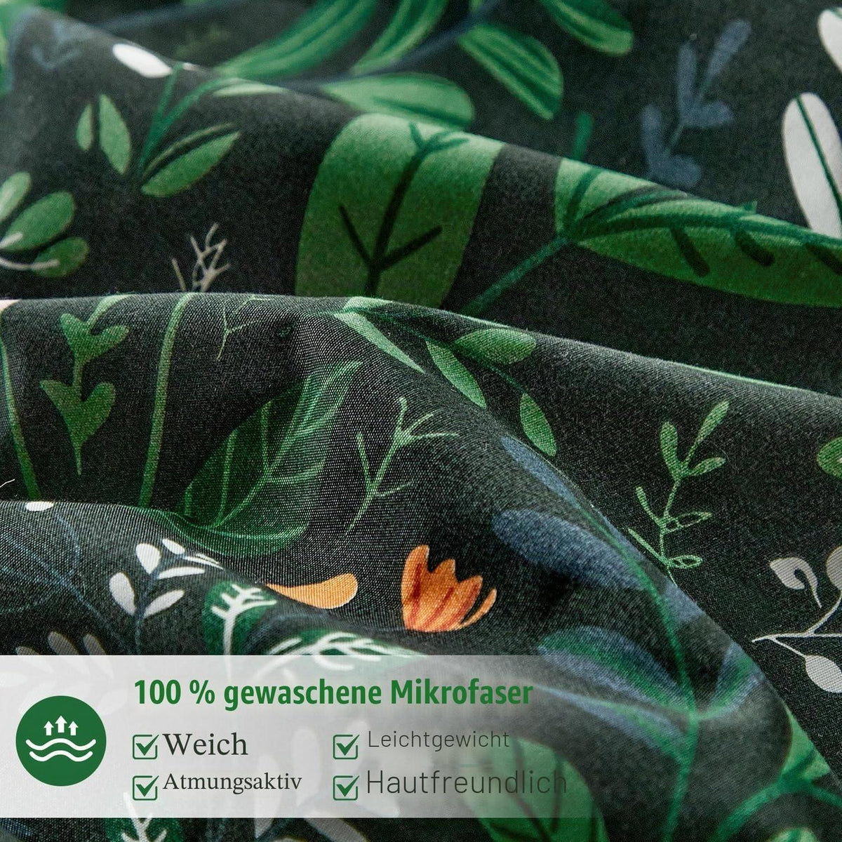 Vintage Blumen Bettwäsche Set Schwarz Grün 200x200 cm