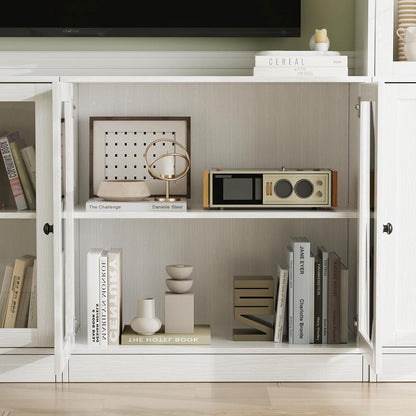 Großer TV-Schrank mit Bücherregal & Glastüren (280cm, Weiß)