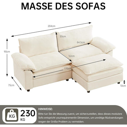 JIEXI Ecksofa mit Schlaffunktion – Beige, 2-Sitzer, L-Form