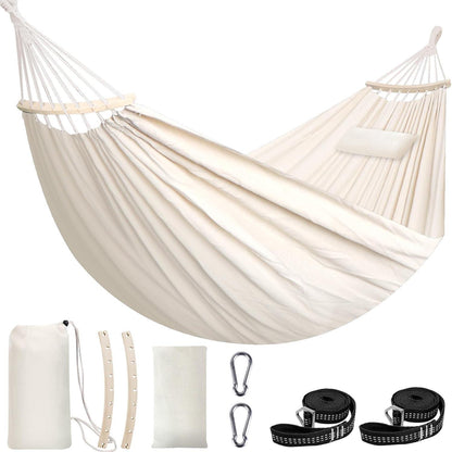 Baumwoll-Hängematte 300x150cm mit Spreizstange & Kissen