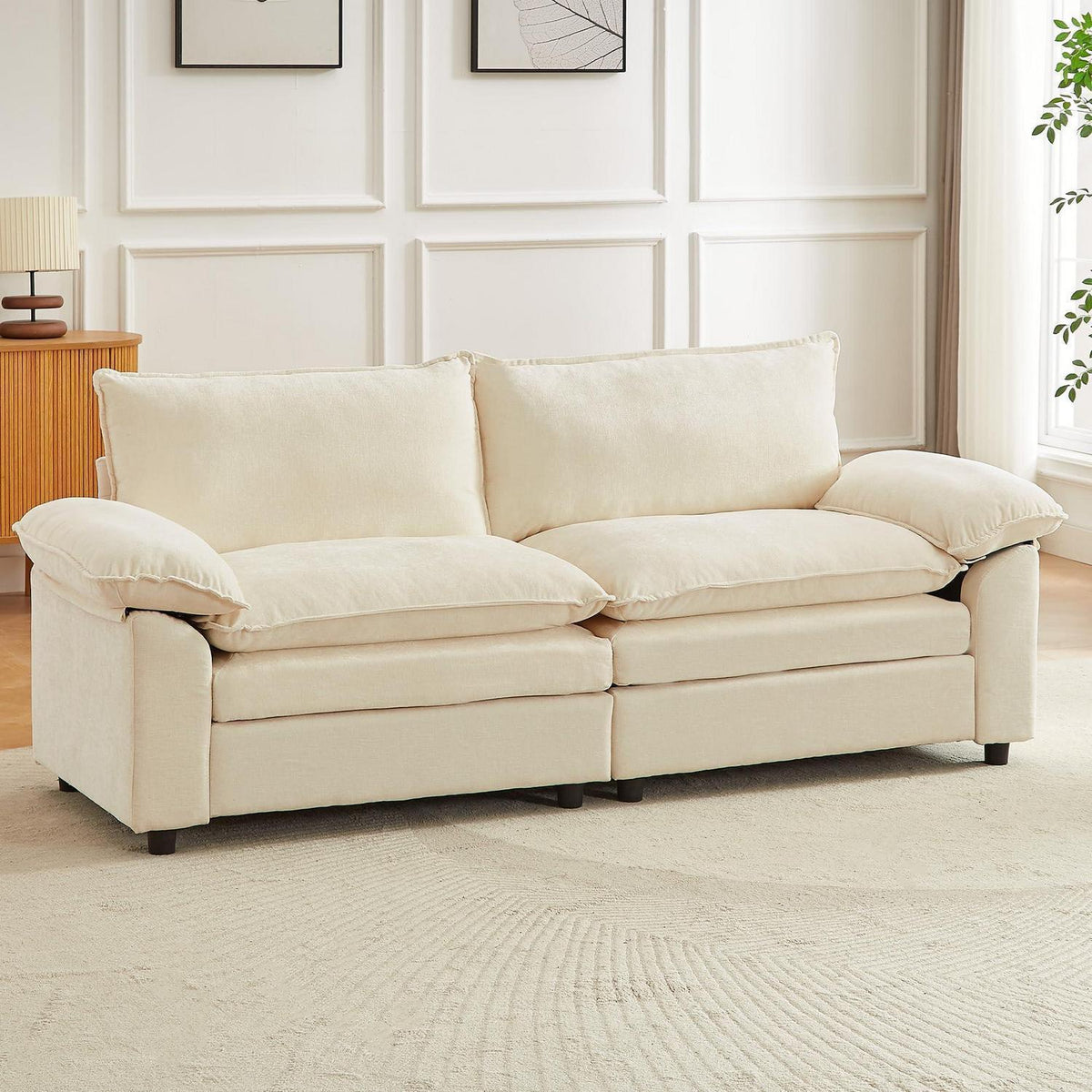 JIEXI Ecksofa mit Schlaffunktion – Beige Chenille-Stoff