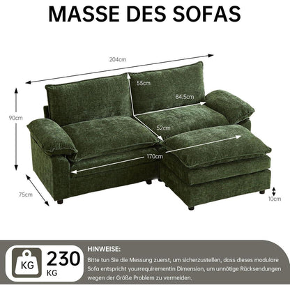 JIEXI Ecksofa mit Schlaffunktion, Grün, 2-Sitzer, L-Form