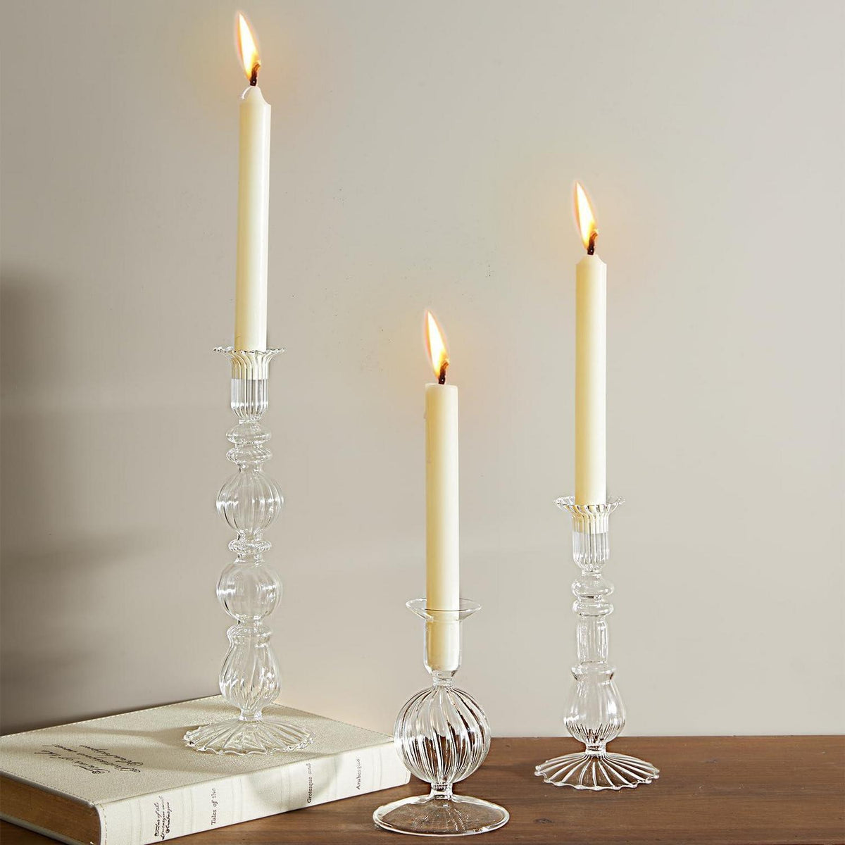 Kerzenständer Set aus Glas, 3-teilig, transparent, europäischer Stil