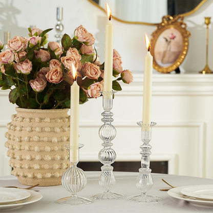 Kerzenständer Set aus Glas, 3-teilig, transparent, europäischer Stil
