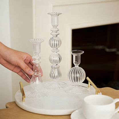 Kerzenständer Set aus Glas, 3-teilig, transparent, europäischer Stil