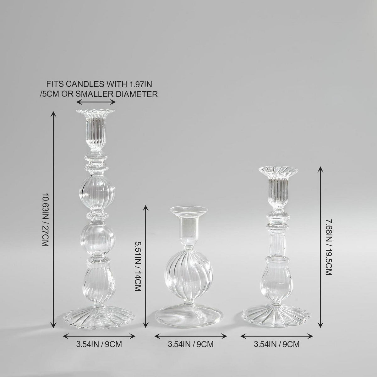 Kerzenständer Set aus Glas, 3-teilig, transparent, europäischer Stil