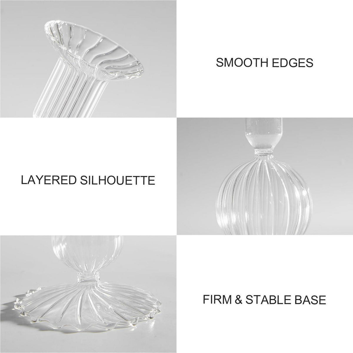 Kerzenständer Set aus Glas, 3-teilig, transparent, europäischer Stil