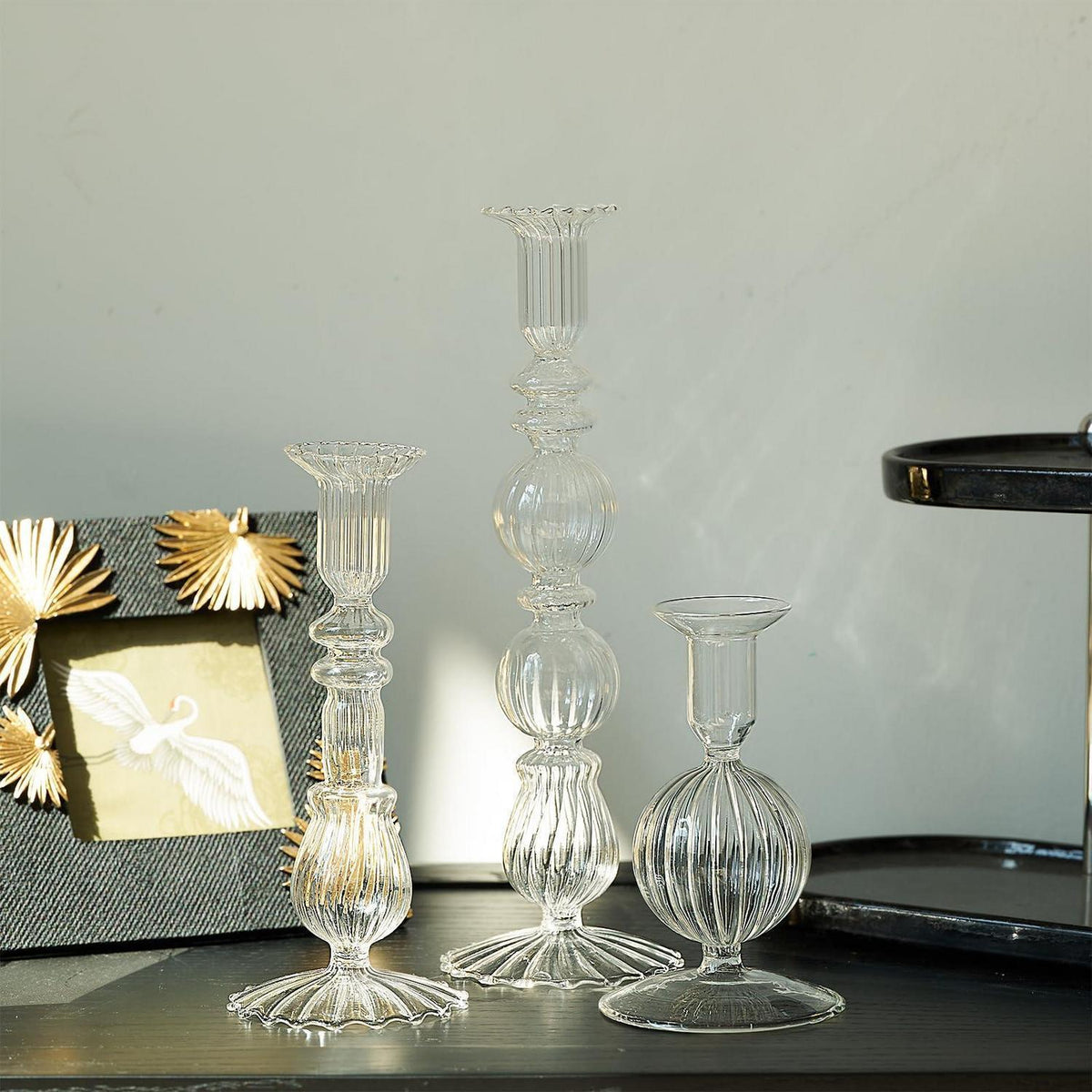Kerzenständer Set aus Glas, 3-teilig, transparent, europäischer Stil