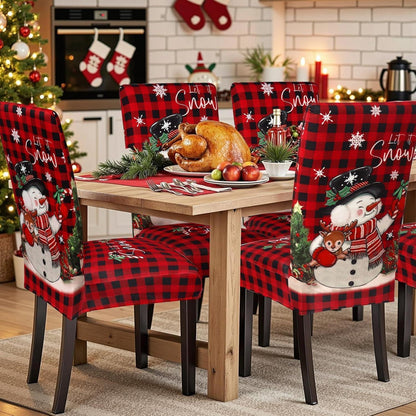 Weihnachtliche Stuhlhussen 6er Set - Schneemann Design