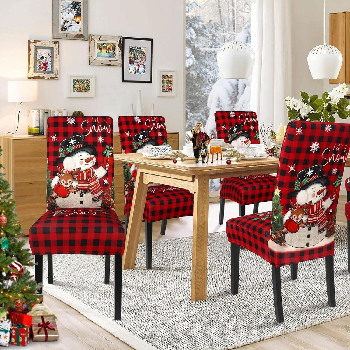 Weihnachtliche Stuhlhussen 6er Set - Schneemann Design