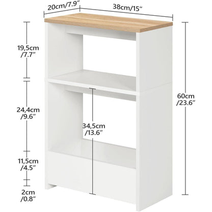 3-stufiger Beistelltisch Weiß & Natur – Schmaler Nachttisch mit Stauraum