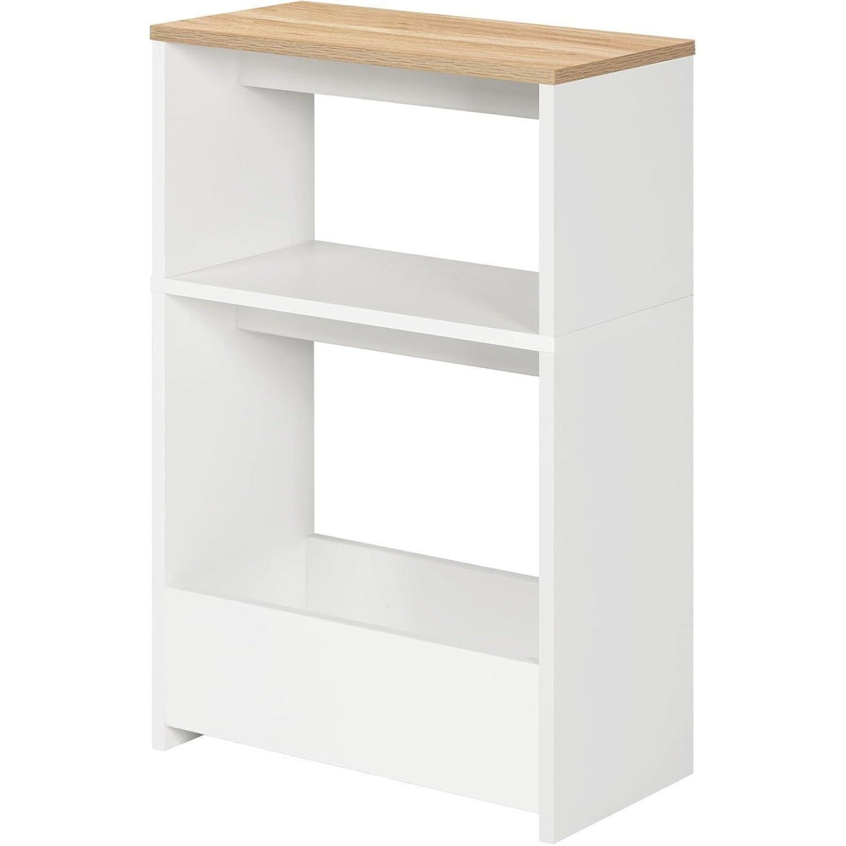 3-stufiger Beistelltisch Weiß & Natur – Schmaler Nachttisch mit Stauraum