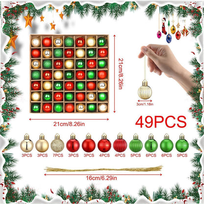 Mini-Weihnachtskugeln 49er Set Rot Grün Gold 3 cm bruchsicher