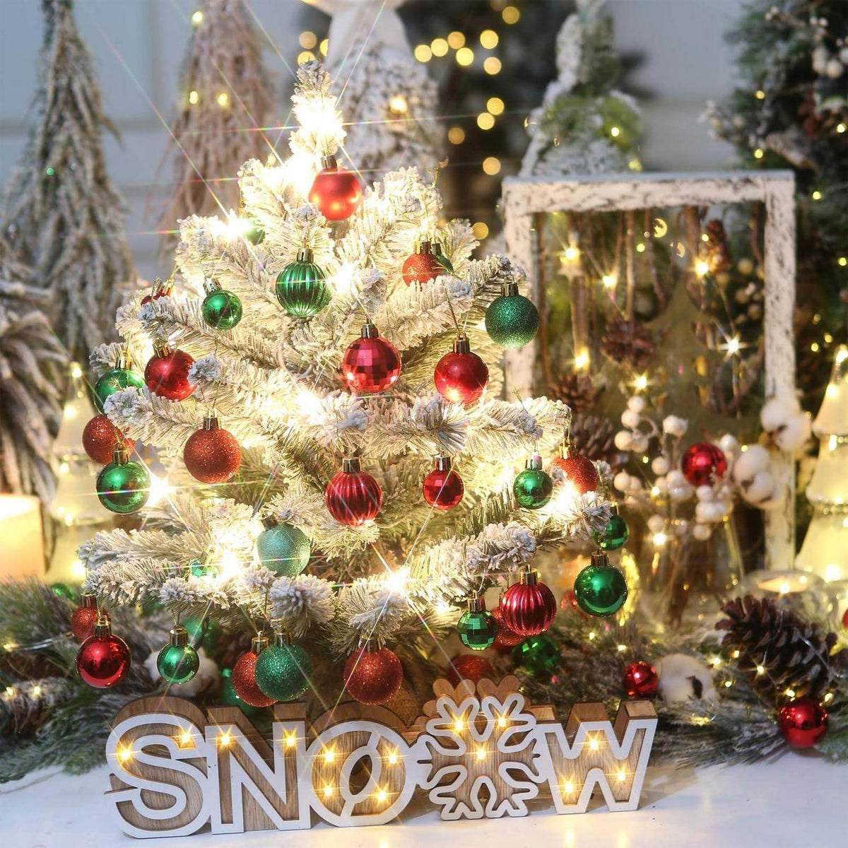 Mini-Weihnachtskugeln 49er Set Rot Grün Gold 3 cm bruchsicher