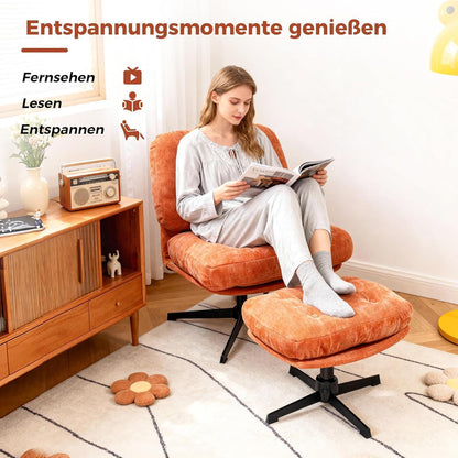 Drehbarer Relaxsessel mit Hocker & Chenille-Bezug, Orange