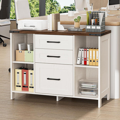 Weißer Aktenschrank mit 3 Schubladen & 4 Fächern