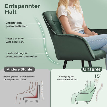 Samt Esszimmerstühle 6er Set mit Armlehnen, Dunkelgrün