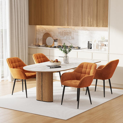 Samt Esszimmerstühle 6er Set mit Armlehnen, Orange
