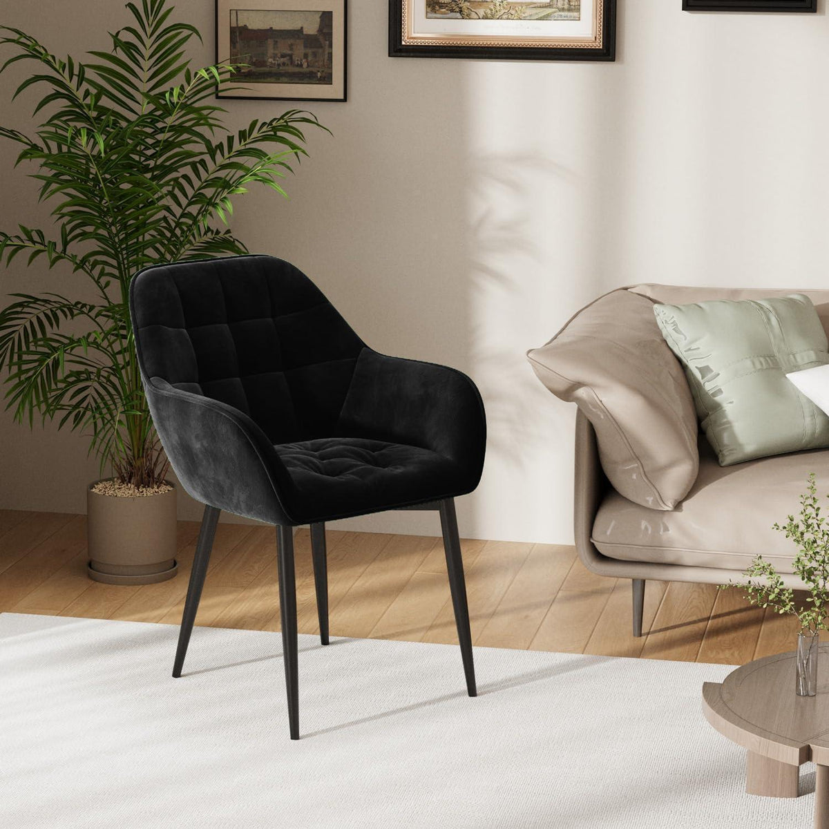 Samt Esszimmerstühle 4er Set mit Armlehnen Schwarz