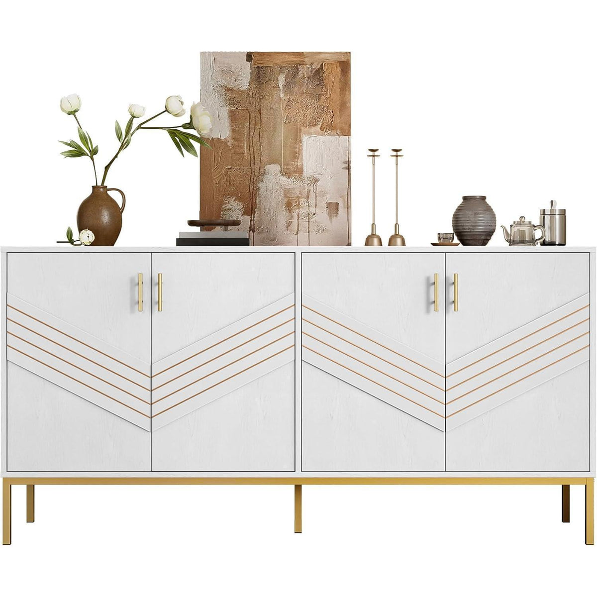 Modernes Sideboard mit 4 Türen & Höhenverstellbaren Regalen (Weiß)