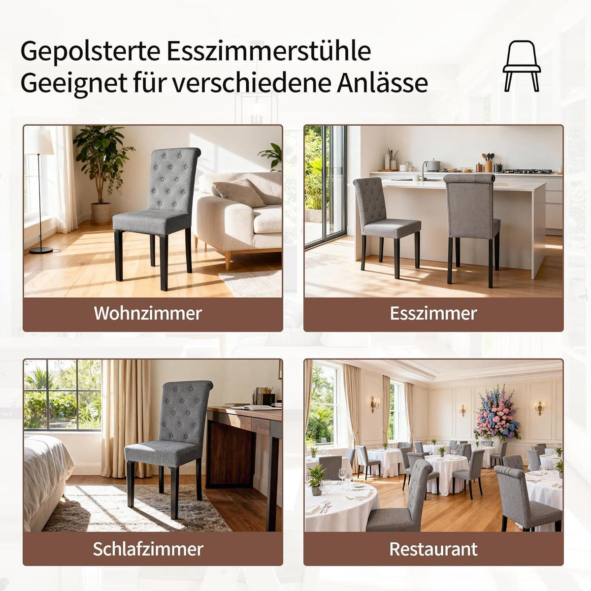Esszimmerstühle Set Dunkelgrau, 4er Pack mit hoher Lehne