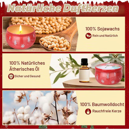 Weihnachtsduftkerzen-Set 6er Pack - Sojawachs Aromatherapie