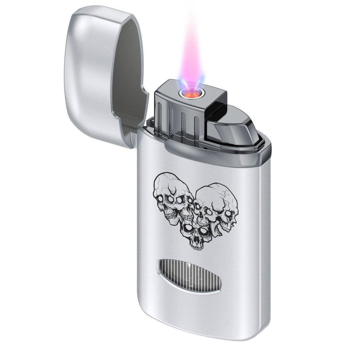 Winddichtes Jet-Feuerzeug mit Totenkopf & Rosa Flamme