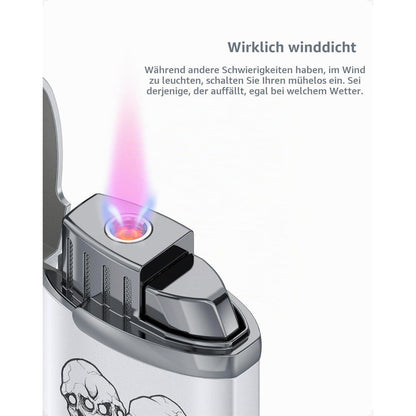 Winddichtes Jet-Feuerzeug mit Totenkopf & Rosa Flamme