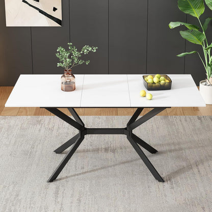 Ausziehbarer Esstisch Weiß mit Marmorstruktur & Metallbeinen