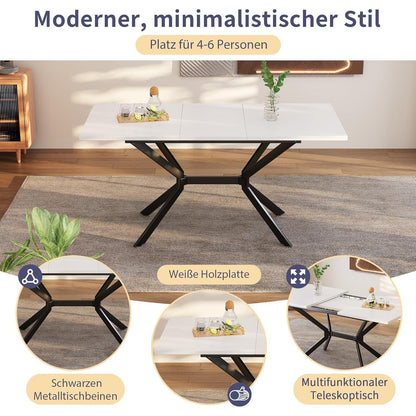 Ausziehbarer Esstisch Weiß mit Marmorstruktur & Metallbeinen