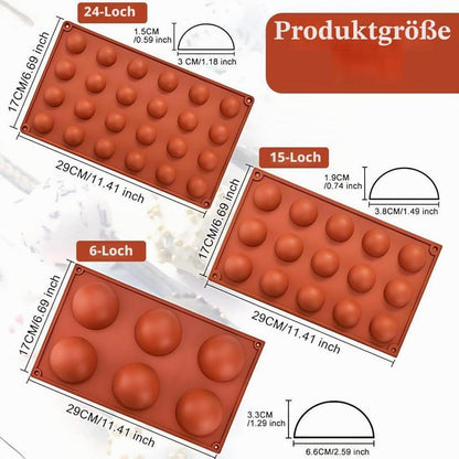 Silikon Backform Halbkugeln 3er Set für Kuchen, Pralinen & Süßigkeiten