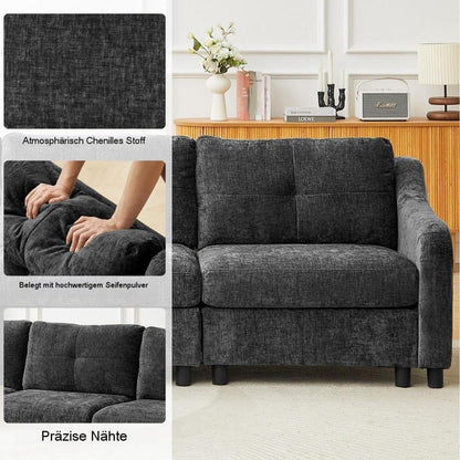JIEXI Ecksofa mit Schlaffunktion – Grau, 4 Sitze + 2 Hocker