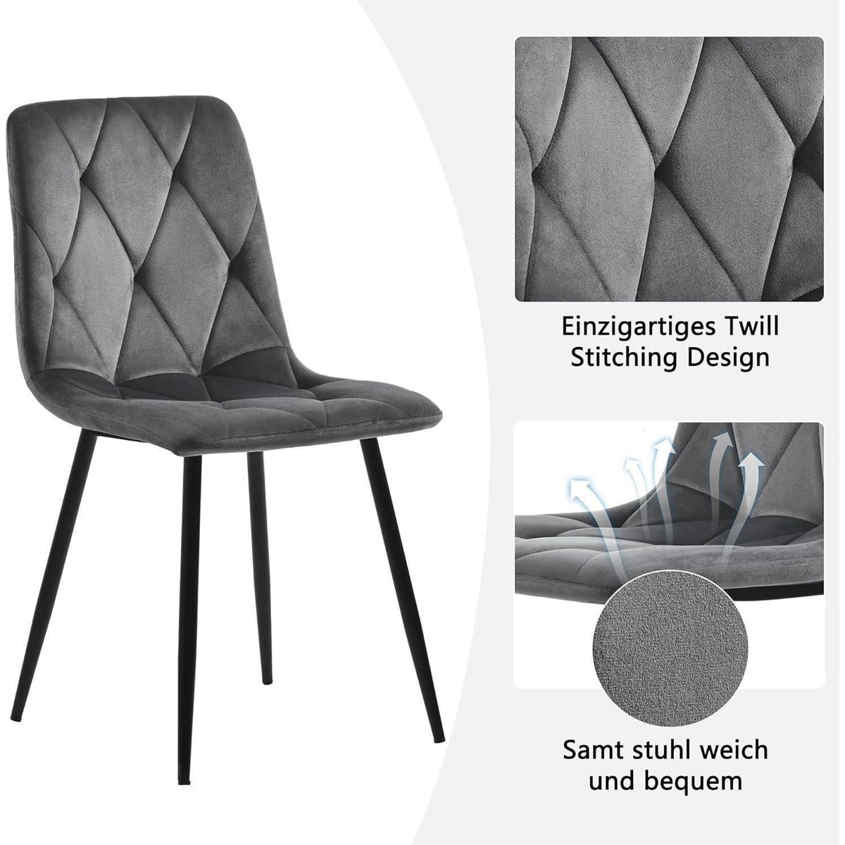 Moderner Esstisch Set (5-teilig) – Marmor & Samt Stühle