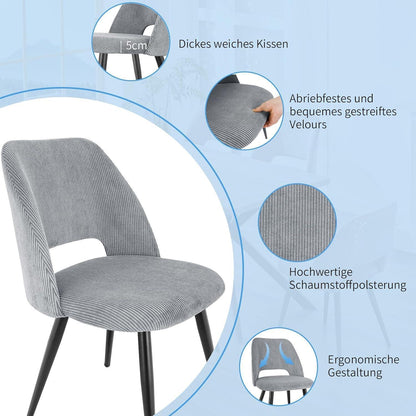 Esszimmerstühle Set 4 Grau, Gepolsterte Samtstühle Modern