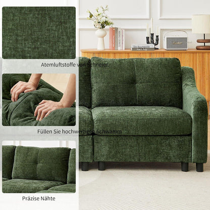JIEXI Ecksofa mit Schlaffunktion – Dunkelgrün, 4 Sitze + 2 Hocker