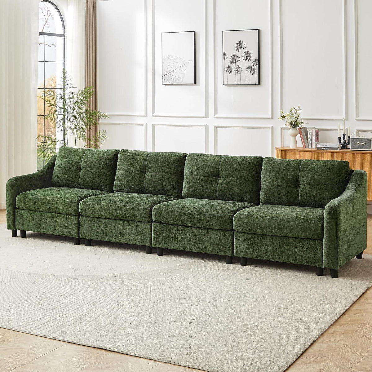 JIEXI Ecksofa mit Schlaffunktion – Dunkelgrün, 4 Sitze