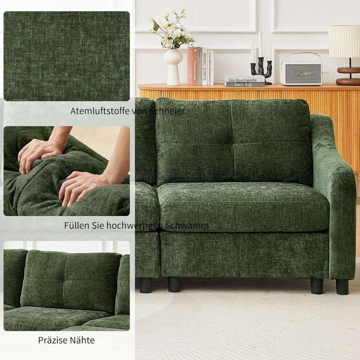 JIEXI Ecksofa mit Schlaffunktion – Dunkelgrün, 4 Sitze