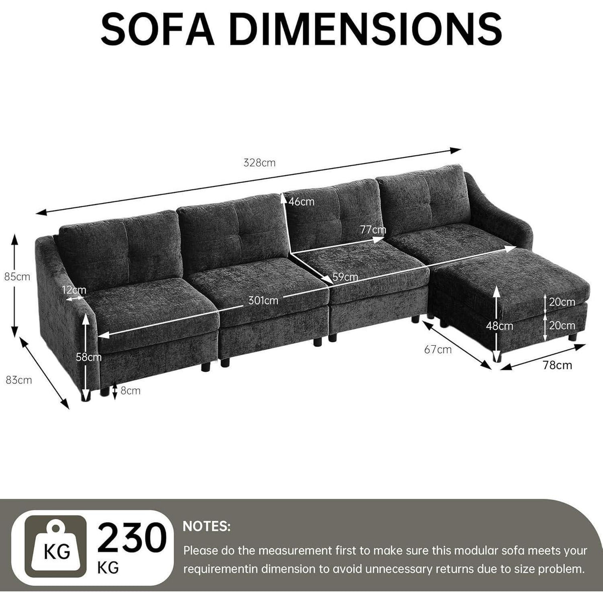 JIEXI Ecksofa mit Schlaffunktion – Grau, 4 Sitze + Hocker