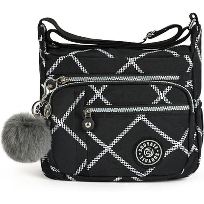 Nylon Umhängetasche Damen mit vielen Taschen, kariert