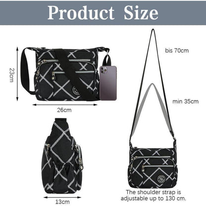 Nylon Umhängetasche Damen mit vielen Taschen, kariert