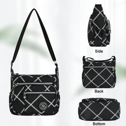 Nylon Umhängetasche Damen mit vielen Taschen, kariert